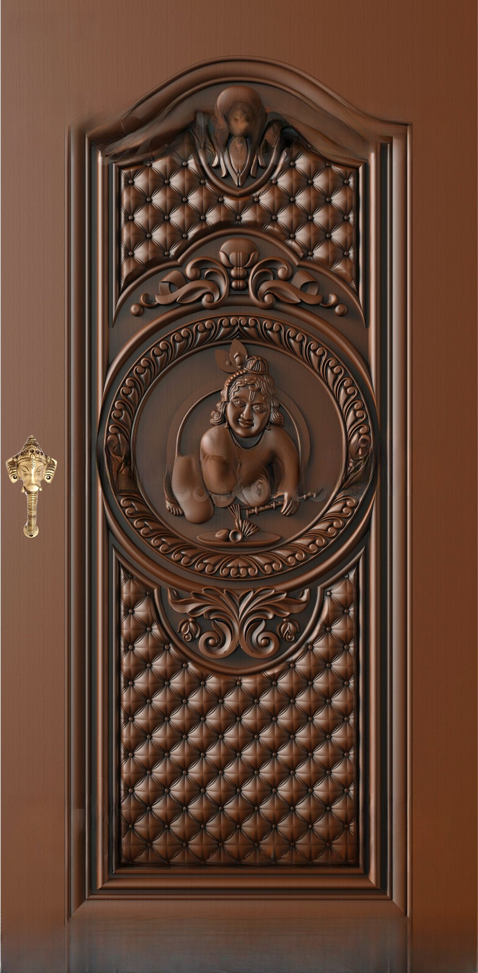 God Doors - GD-15 Bal Krishna Divine Relief Carved Wood Door 3D Model